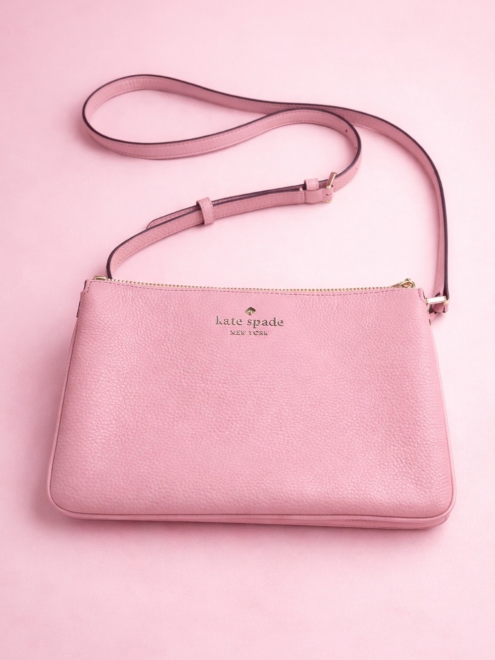 Kate Spade Leila Triple Gusset Crossbody Pink Pebbled Leather Gold Hardware